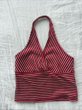 Pilcro Red and White Striped Halter Crop Top